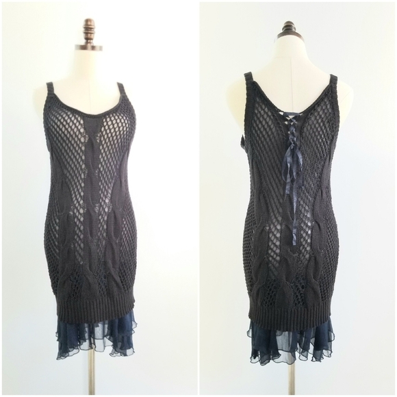 Free People Black Crochet Mini Cocktail Parry Evening Dress, size S/P - Picture 1 of 10